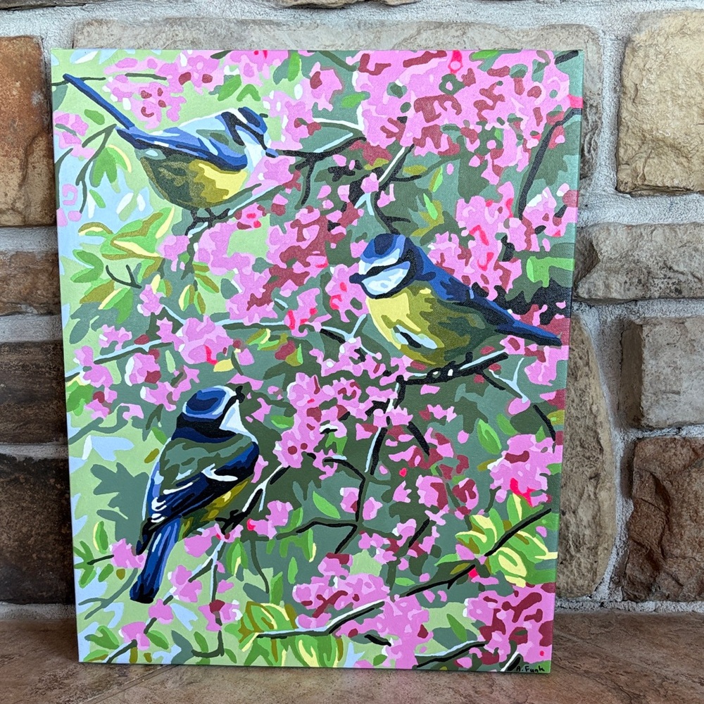 Birds on Pink Blossoms Canvas Art